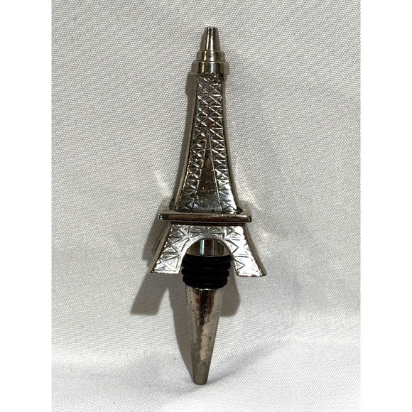 Paris Eiffel Tower Silver Plated Embossed Wine Bottle Stopper 5.5 inches French - Picture 1 of 5